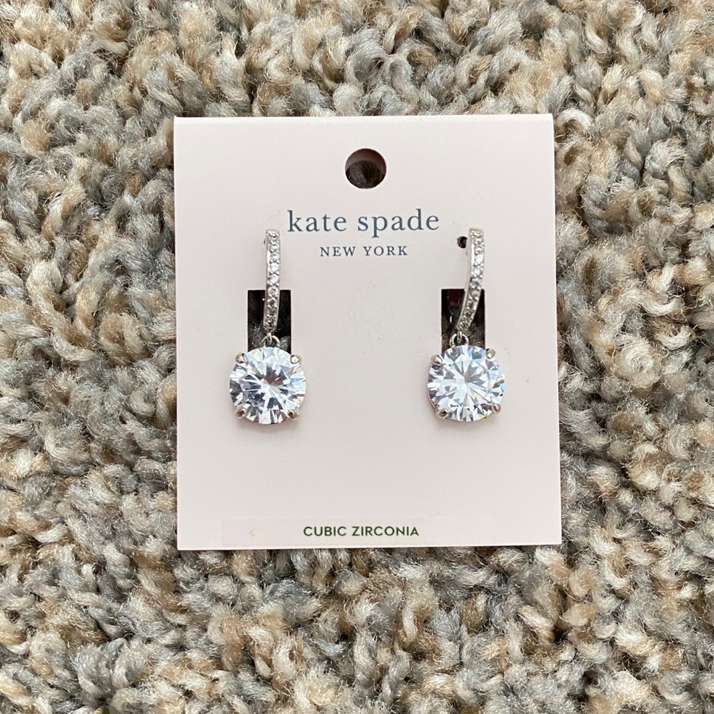 NWT Kate Spade Stud Hoop Crystal Earrings Silver